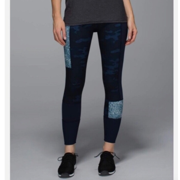 Lululemon Wunder Under Pant 8 Sashiko Inkwell Navy Blue Camo - Picture 1 of 10